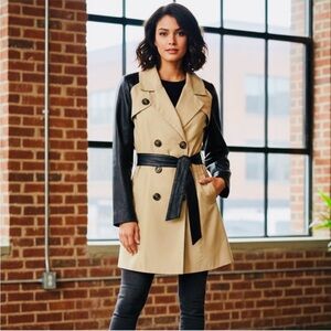 Chic Beige and Black Women's Trench Coat